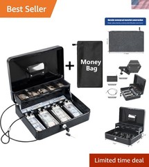 Portable Black Money Safe with Waterproof Bag & Key Lock, 11.81 x 9.45 inch