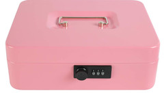 Steel Cash Box Safe w/ Combination Lock Coin Tray Large Pink Money Box