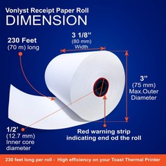 Thermal Printer Paper Roll for Toast TP200 Receipt Printer Point of Sale (06 …