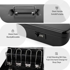 Portable Large Black Cash Box with Scratch Resistant Surface & Combination Lock
