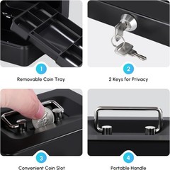 Mini Cash Box with Slot Small Cash Box with Money Tray and Key Lock, Metal Lo…