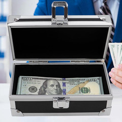 Lockable Cash Box, Aluminium Alloy Money Box for Cash, Money Holder, Cash Organi