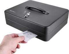 12-Inch Fold Out Cash Box with Key Lock – Drop Slot, 4 Bill Compartments, 5 Coin