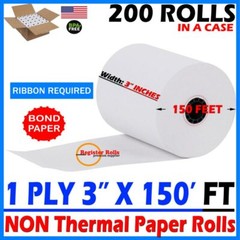Bond Paper Rolls 3&Prime; x 150&prime; single ply Case of 50 rolls Brand New Register Rolls
