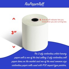 3&Prime; x 95&prime; 2 Ply White/Canary Paper Rolls for Star Micronics SP200 SP2000 SP212