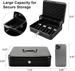 0.9mm Thick Metal Cash Box with Key Lock – Portable & Secure Money Storage