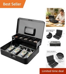 Metal Cash Box with Money Tray and Lock, Portable Cash Drawer, 11.8&Prime;