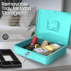 Portable Cash Lock Box W/ Key 9 Compartment Money Organizer Bills & Coins New