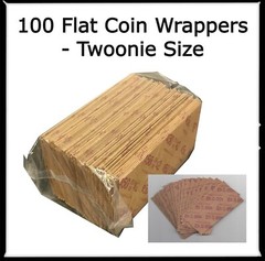 100 Heavy Duty Kraft Flat Coin Wrappers For TWOONIE Size Storage 1 PACK Free US