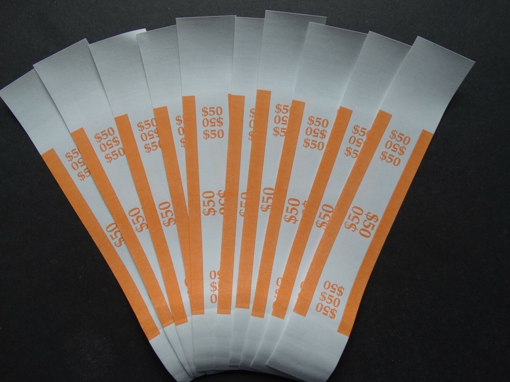 10 – Orange $50 Cash Money Self-Sealing Straps Currency Bands