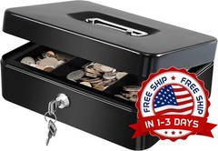 Caja De Efectivo Con Llave Bandeja Grande Metálica Para Dinero 9.84&rsquo;x7.87&rsquo;x3.54&prime;