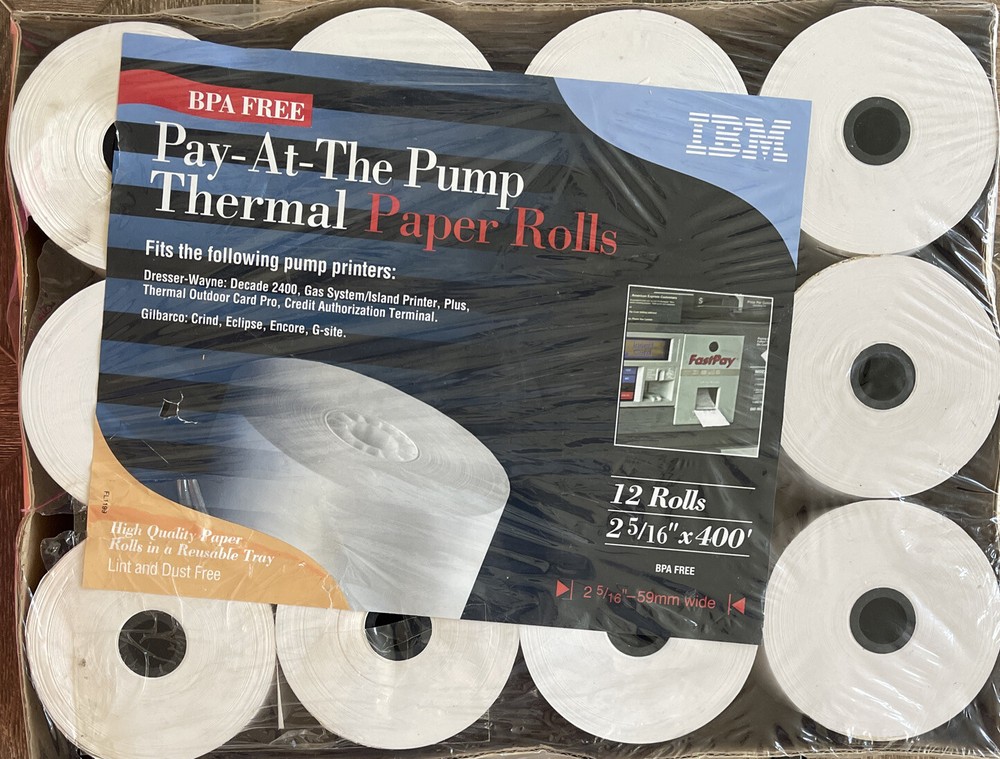 IBM 12 Rolls Pay-At-Pump Thermal Paper Rolls 2-5/16 X 400’ |2 5/16”—59mm Wide|