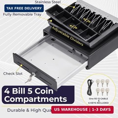 13&Prime; Cash Register Drawer for Point of Sale (POS) System with Fully Remov