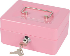 Pink Small Cash Box with Key Lock Metal Money Box w/ Tray Portable