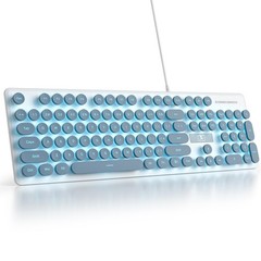 104Key Blue Punk Gaming Retro Typewriter Keyboard LED Ice Blue Backlit PC