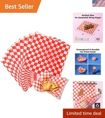 250 Sheets 12×12&Prime; Classic Red Checkered Deli Paper – Grease-Proof & Food Safe