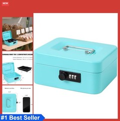 Cash Box with Combination Lock Durable Metal Money Tray Light Blue