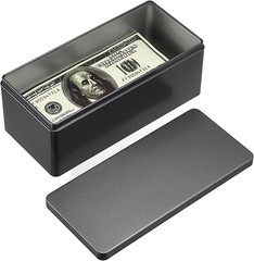 Black Metal Cash Box with Lid for Coins, Bills & Small Item Storage
