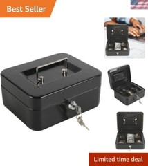 Lockable Medium Cash Box in Black with Removable Tray, Dimensions: 7.87&Prime;x 6.30&Prime;