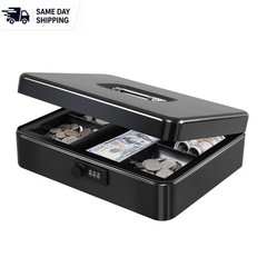 X-Large Black Metal Cash Box with Combination Lock – Secure and Portable Safe