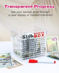10k Smash Box for Money, Unbreakable Piggy Bank Adults Save $10,000 5.9in