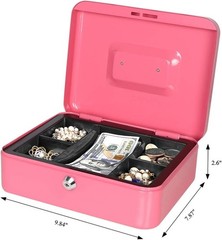 Durable Pink Money Saving Box with Key Lock and Removable Tray – 9.84 » x 7.87 »