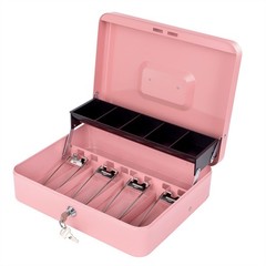 Cash Box with Money Tray Lock Metal Safe Register Large Pink 11.8×9.4 Inch