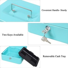 Light Blue Cash Box with Key Lock – Durable Secure Storage for Cash & Medication