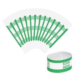 100Pcs Money Band 200 Dollar Money Bill Wrapper Self-Adhesive Bill Band Green