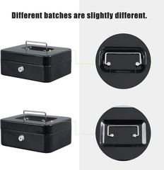 Secure Medium Cash Box, Key Lock, Removable Coin Tray, Black