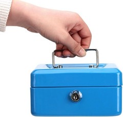 Elegant Skyblue Cash Box with Removable Tray and Key Lock, 6&Prime; x 4.8&Prime; x 3&Prime;
