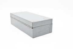 Vintage Gray Metal Lit-Ning Storage Craft Storage Cash Lock Box With Coin Tray