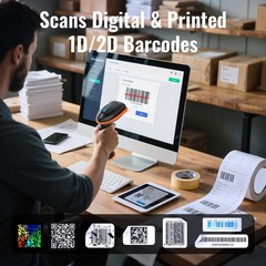 Barcode Scanner with Battery Indicator: 2D Wireless, D5100 Orange