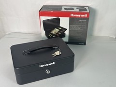 Honeywell 6112 Steel Cash Box 1 Bill & 5 Coin Slots 2 Keys Handle 9.8&Prime; X 7.3&Prime;