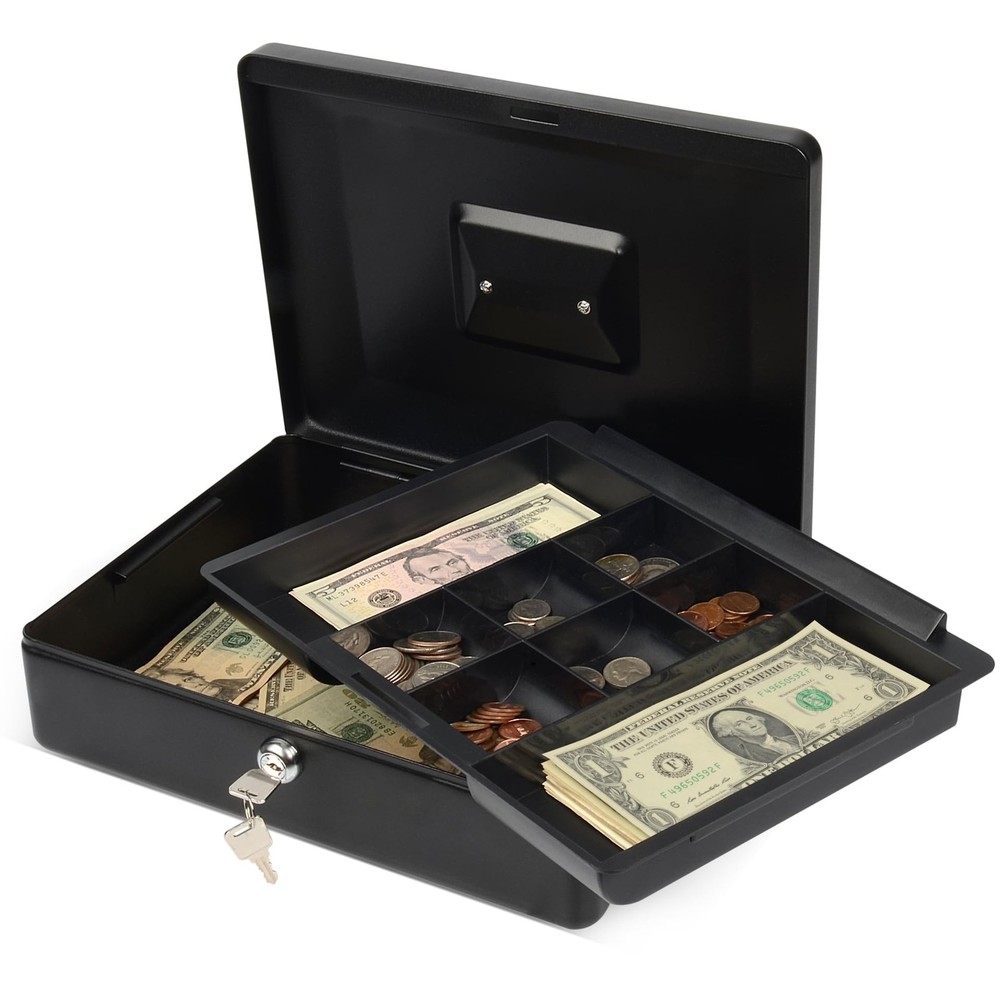 , CUI82012, Bill Tray Steel Security Cash Box, Black 4&Prime;x9&Prime;