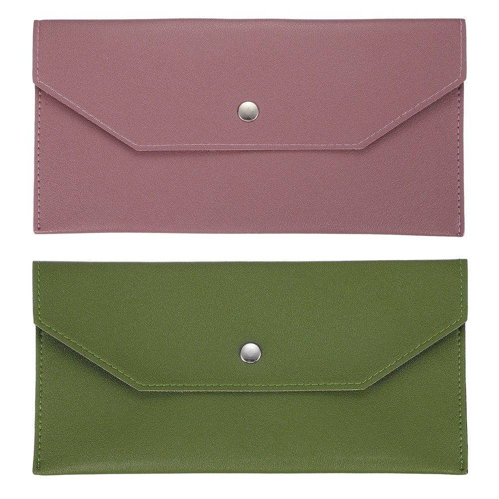 2Pcs PU Leather Envelope Wallet Money for Women Men Leaf Green/Oak
