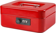 Medium Durable Metal Cash Box with Combination Lock & Tray – Red 7.87×6.3×3.35