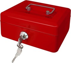 Steel Cash Box with Key Lock, Metal Small Money Organizer with Money Tray,Cas…