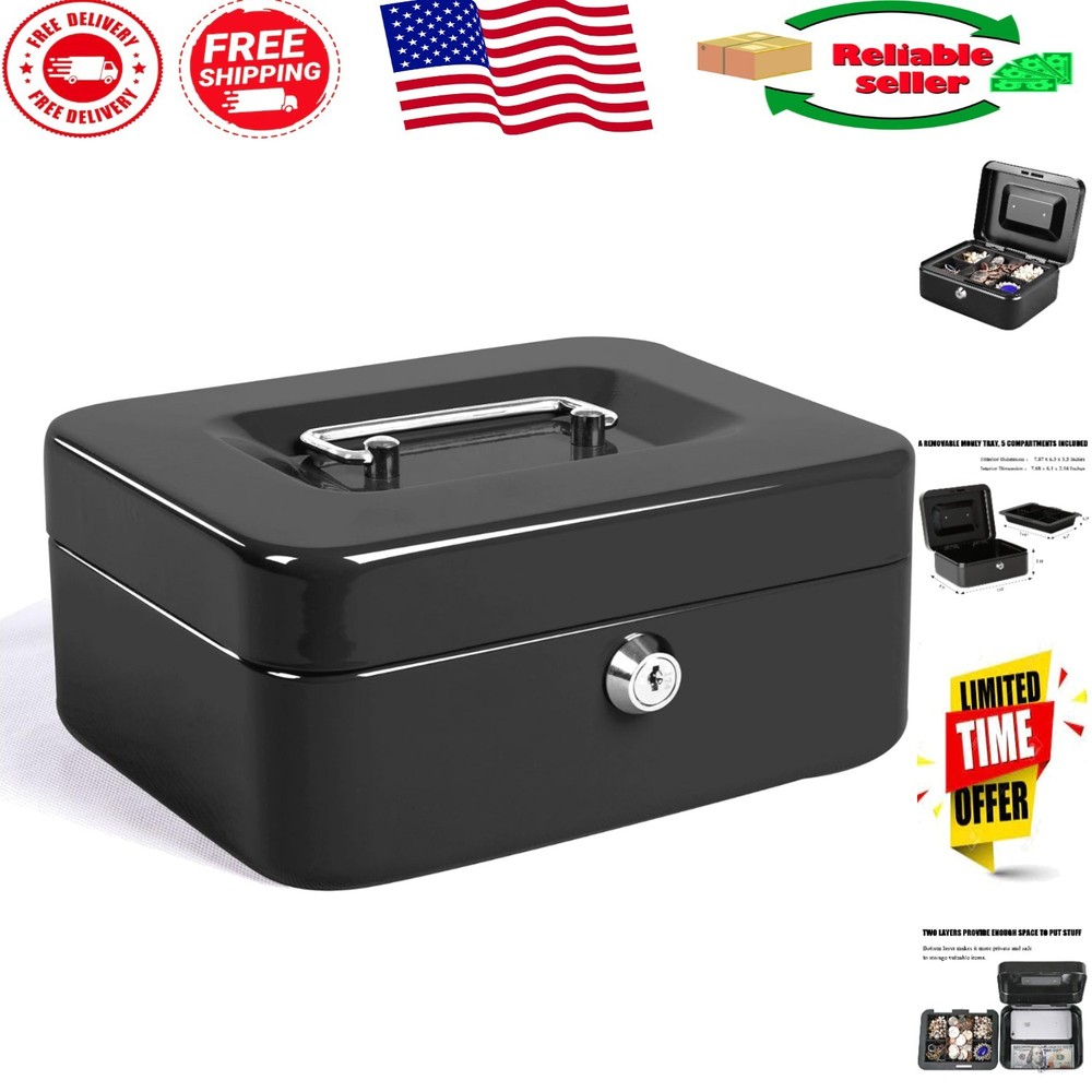 Portable Steel Lock Box with Key Control & Compartments – Ideal for Cash Storage