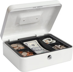 Cash Box with Money Tray and Lock, Metal money Box for Cash, Lockbox 9.84 x 7.8