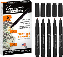 Dri Mark CFD5PK Counterfeit Bill Detector Marker Pen, Made in the USA, 3 Times M