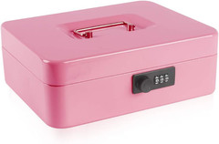 Large Cash Box with Combination Lock,Safe Metal Money Box with Money Tray for Se
