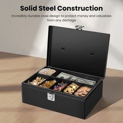 Cash Box with Money Tray and Lock – Metal Money Box for Cash Storage with Sec…
