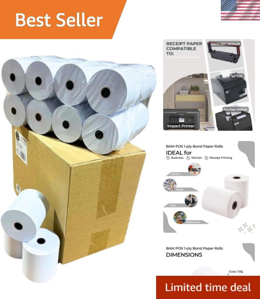 3&Prime; x 150&prime; 1ply Bond Receipt Paper Rolls for Kitchen Impact Printers Star SP70…
