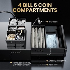 Mini Cash Register Drawer 8&Prime; – 4 Bill 6 Coin, Auto Open, Key-Lock, POS Compatibl