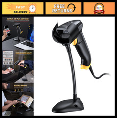 2D USB Barcode Scanner with Smart Stand, QR & PDF417 Reader, Hands-Free, OCR Sup