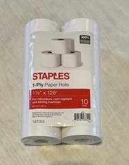 10 Staples 1-Ply Paper Rolls 1 1/2&Prime; x 128&prime; Calculators, Registers Adding Machine