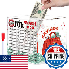 10k Smash Box for Money, Large Piggy Bank for Adults 10000 Savings Challenge Box