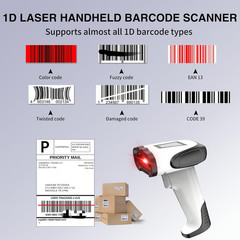 Laser Wireless Handheld Barcode Reader with Stand Bluetooth & 2.4Ghz and USB Wir