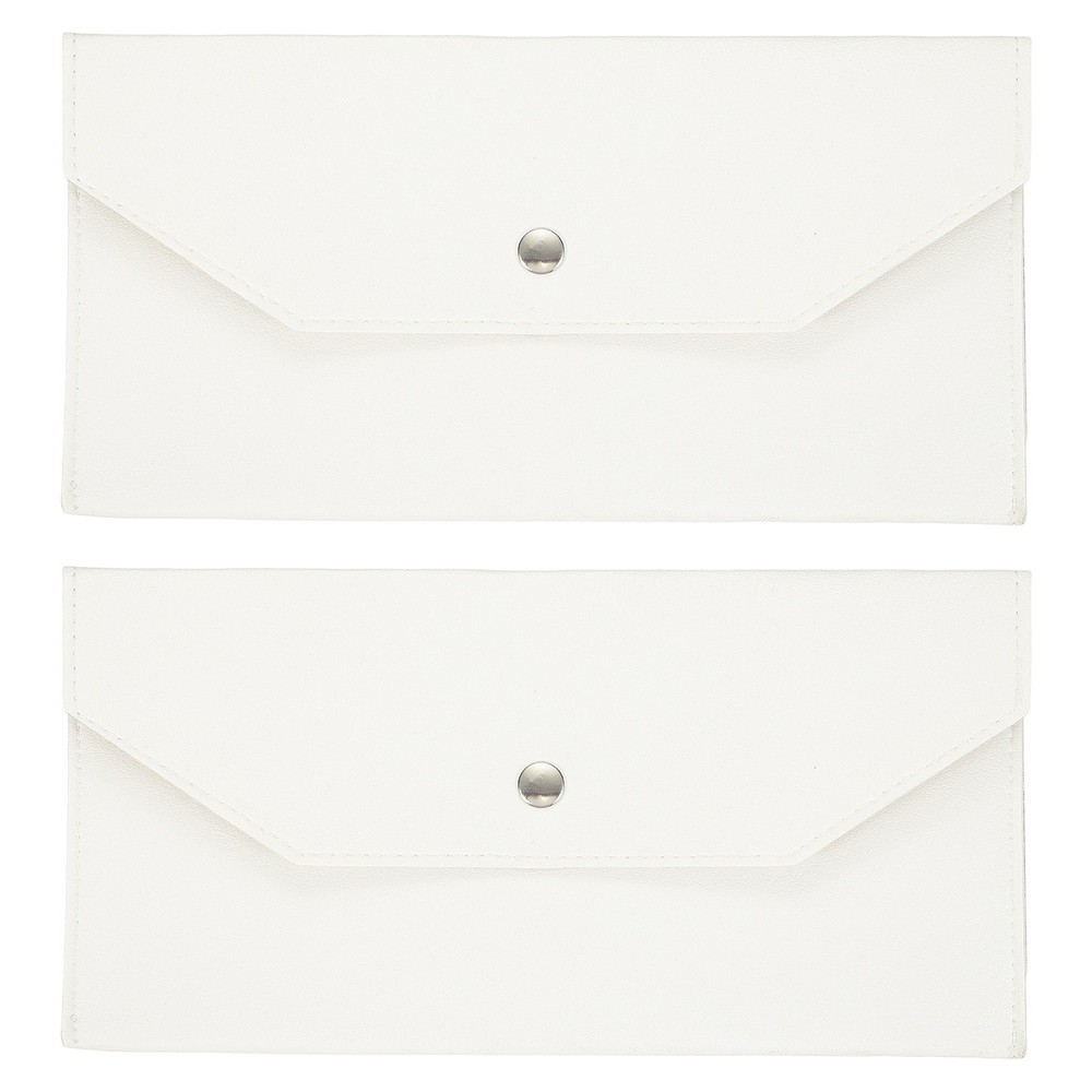 2Pcs PU Leather Envelope Wallet Money for Women Men,White
